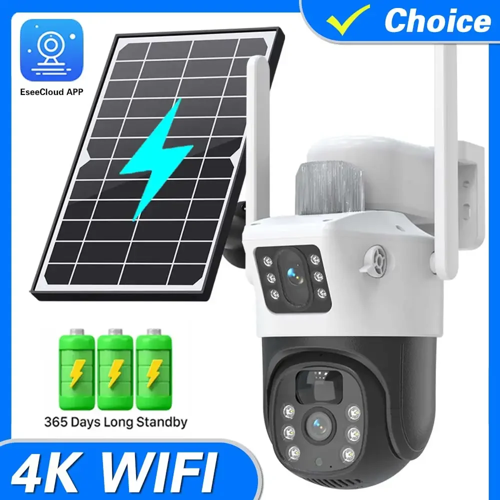 

Color Night Vision Surveillance Camera Wireless Dual Lens Security Camera 8MP Human Tracking Solar Charging Bulit-in Battery Cam