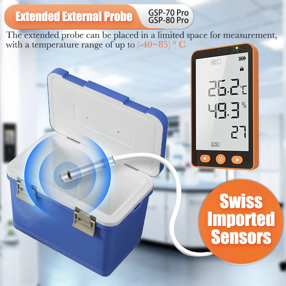AIKESI GSP-80 Pro Extended Probe Real Time Monitoring Temperature and Humidity Data Logger Recorder With USB PDF Report