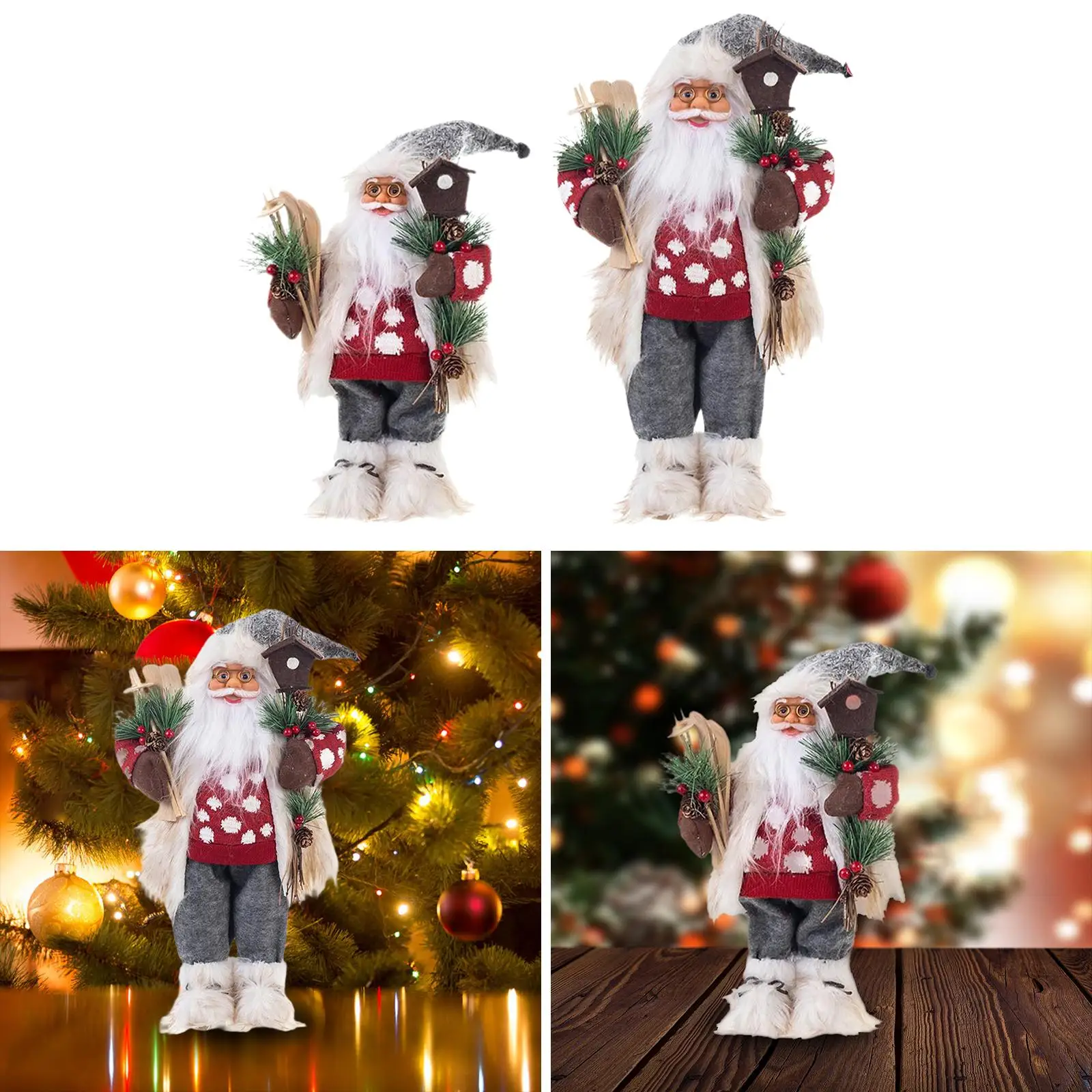 Santa Claus Doll Gift Traditional Collectible Ornament Statue Christmas Decoration for Mantle Home Bedroom Farmhouse Indoor