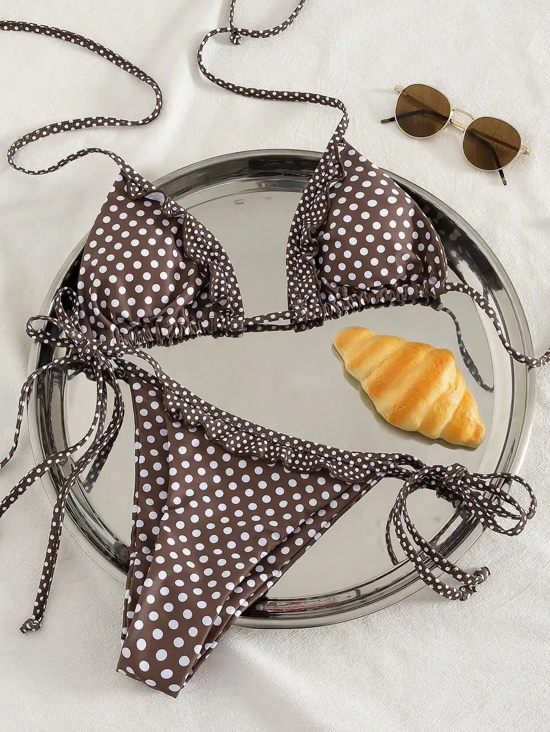 

Dot Printed Triangle Bikini Women's Swimsuit Fashion Mujer Lace Up Biquini Swimwear Sexy Lady Low Waist Bathing Suit Pool Outfit