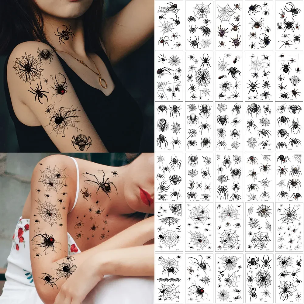Autocollants de tatouage en toile d'araignée, 10 pièces, pour Halloween, tatouages temporaires jetables pour hommes et femmes, maquillage du visage, décoration corporelle pour enfants