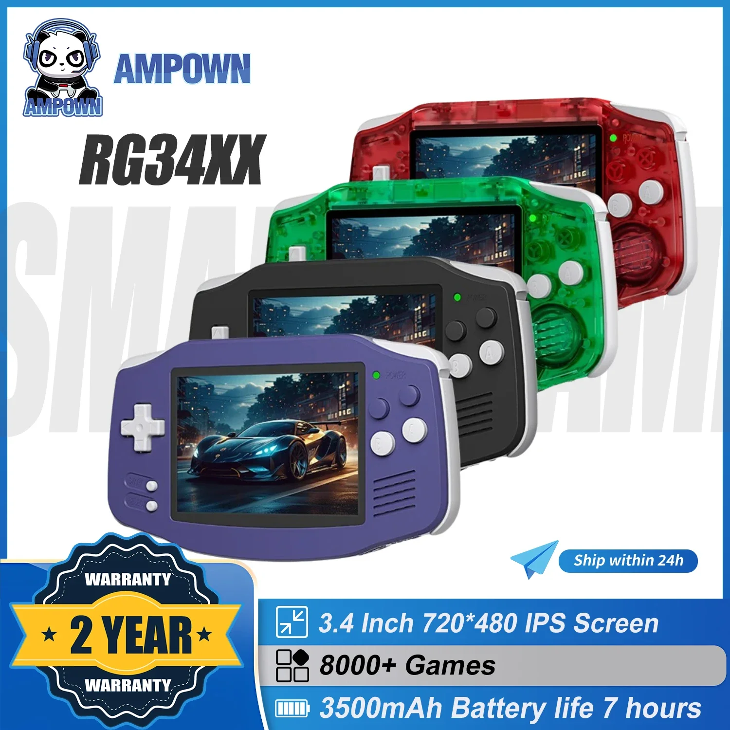 AMPOWN Anbernic RG34XX Handheld Game Players 3.4'' IPS Linux Portable Video Game Console Portable Rerto Games Anbernic Win600