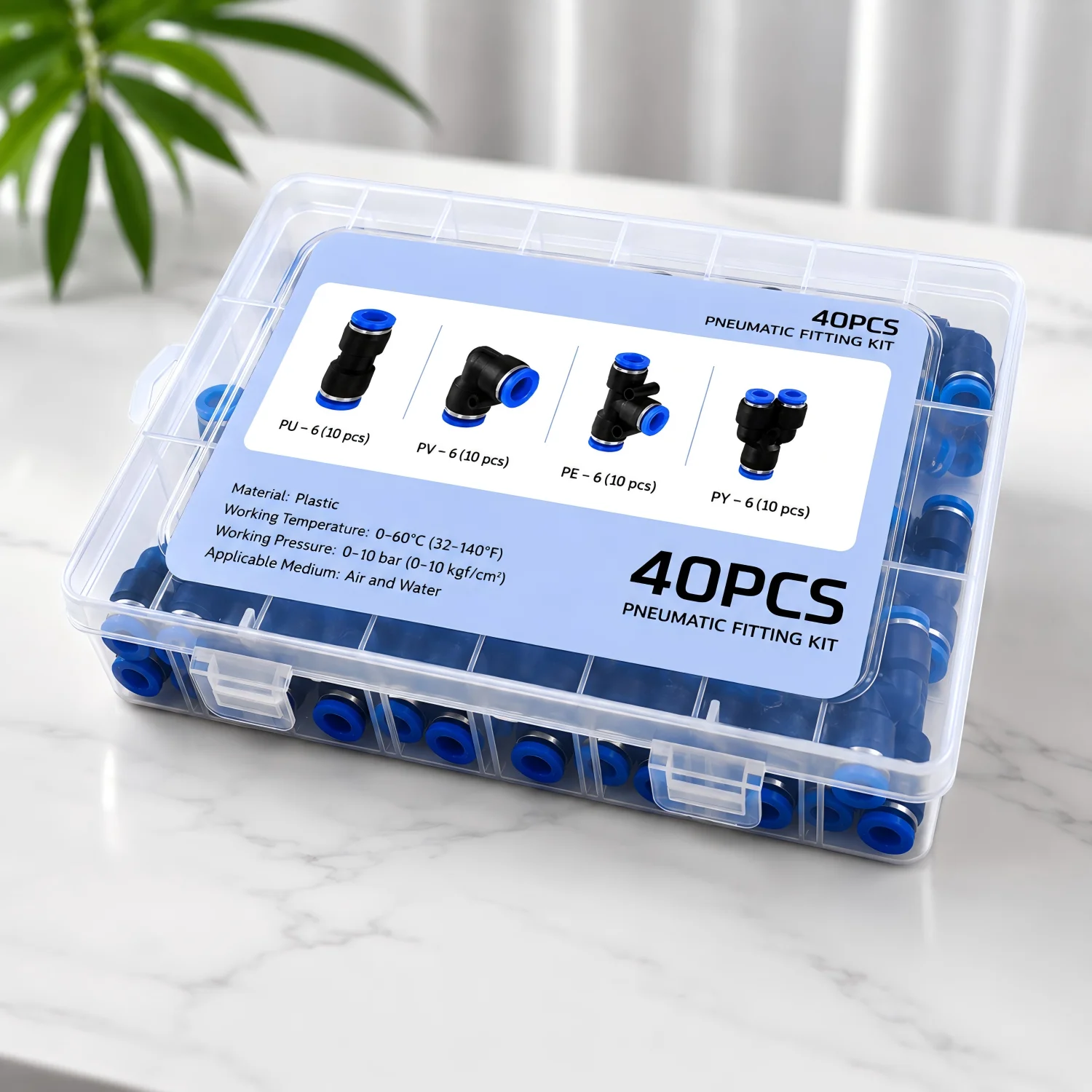 40Pcs Pneumatic Fitting Kit 6mm PU PV PE PY Air Hose Quick Connector Joint Push In Fitting Assortment Set for 3D Printer PC Cool