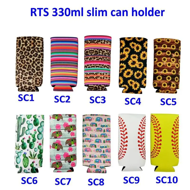 Slim Can Beer Insulators Premium Neoprene Beverage Cooler Collapsible Cola Soda Bottle Cactus Leopard Can Sleeve