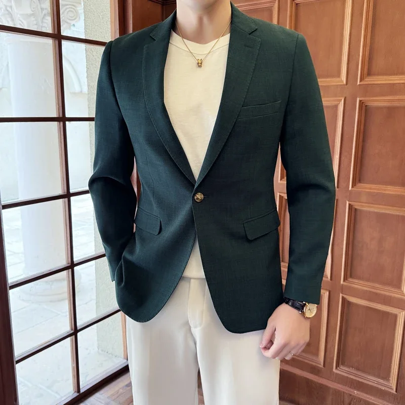 New Men Gentleman Business Work Half Lib Teen Fashion Wedding Blazer Handsome British Casual Korean Version of The Trend Suit