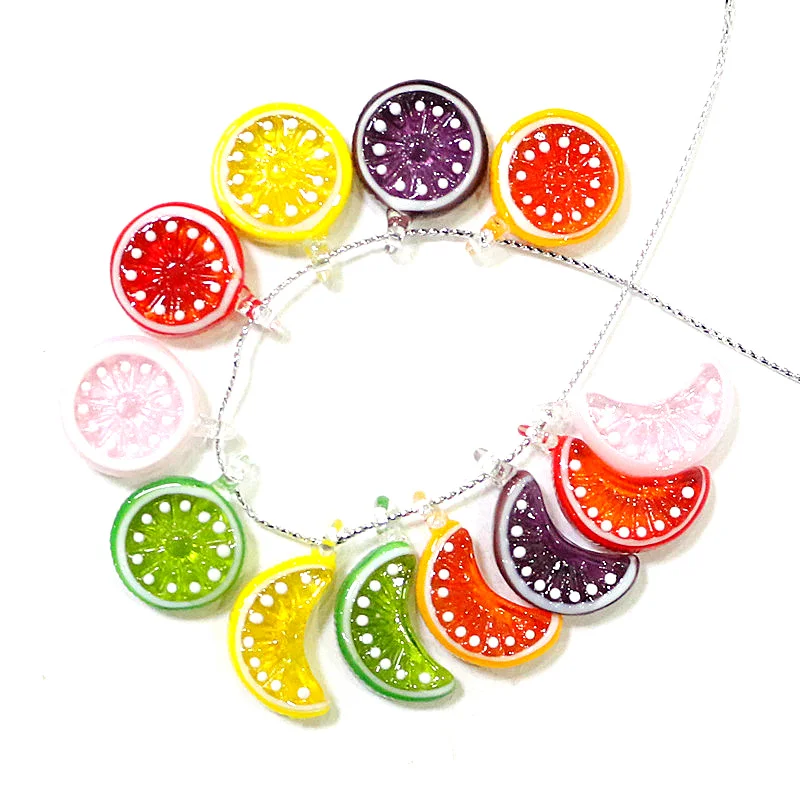 2PCS Colorful Cute Tiny Lemon Orange Slice Charm Glass Pendant Mini Fruit Ornament Woman DIY Jewelry Necklace Making Accessories