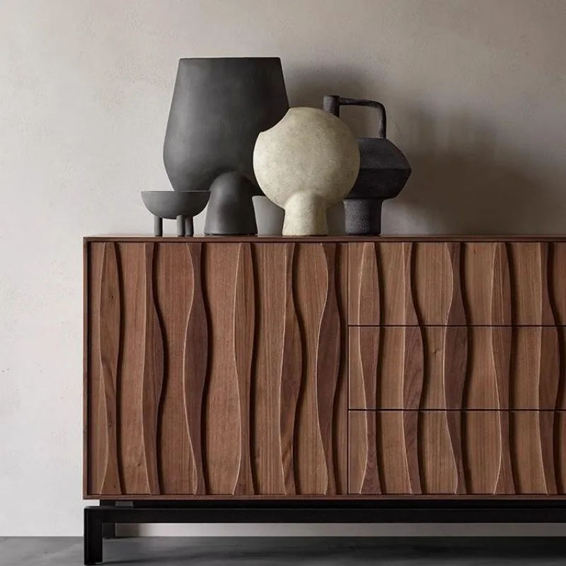 

Side cabinet wabi-sabi wind solid wood North American black walnut locker Italian design sense