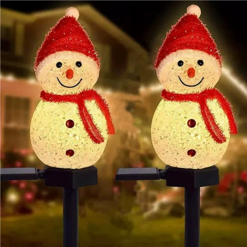 Outdoor Christmas Decorations Solar Snowman Lights Garden Stake Pathway Lights Warm White LED Lawn Yard Holiday Decor