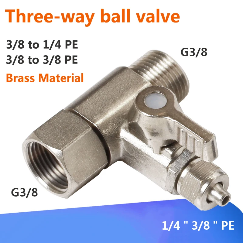 

2/5pcs 3/8" to 1/4"3/8"PE Pipe Copper Three Way Ball Valve For Water Purifier Adapter Tap Connector Ball Valve Accessories 2pcs