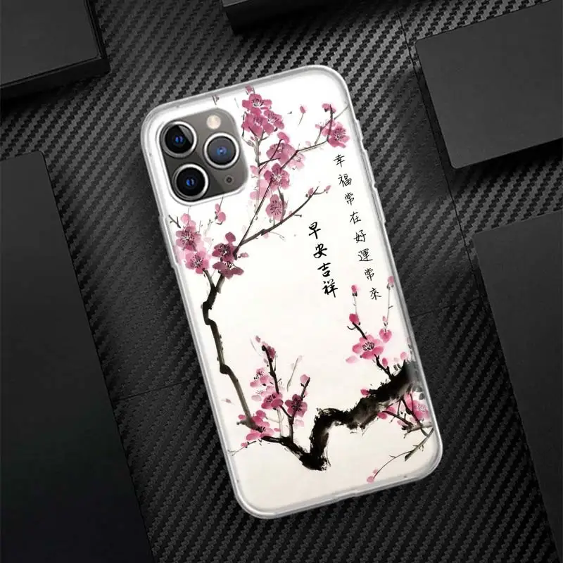 Cherry Blossom Tree Silicon Call Phone Case for iPhone 17 16 16E 15 Pro Max 14 Plus 11 13 Mini 12 7 8 SE Air 17Pro Cover Shell F