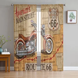 Red Motorcycle Stars Plate Retro Tulle Curtains for Living Room Decoration Modern Chiffon Sheer Voile Kitchen Bedroom Curtain