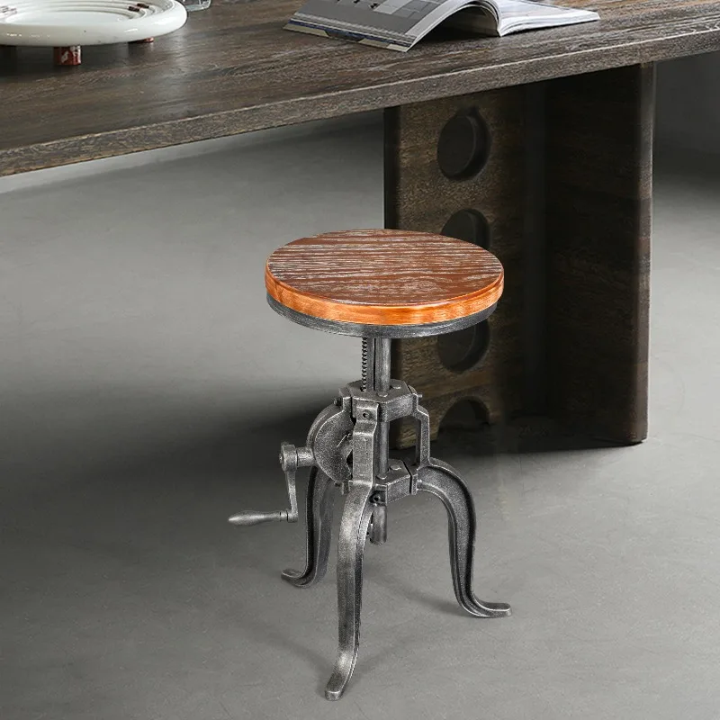 Industrial style design cast iron hand-cranked creative bar chair, commercial liftable wrought iron leisure bar chair