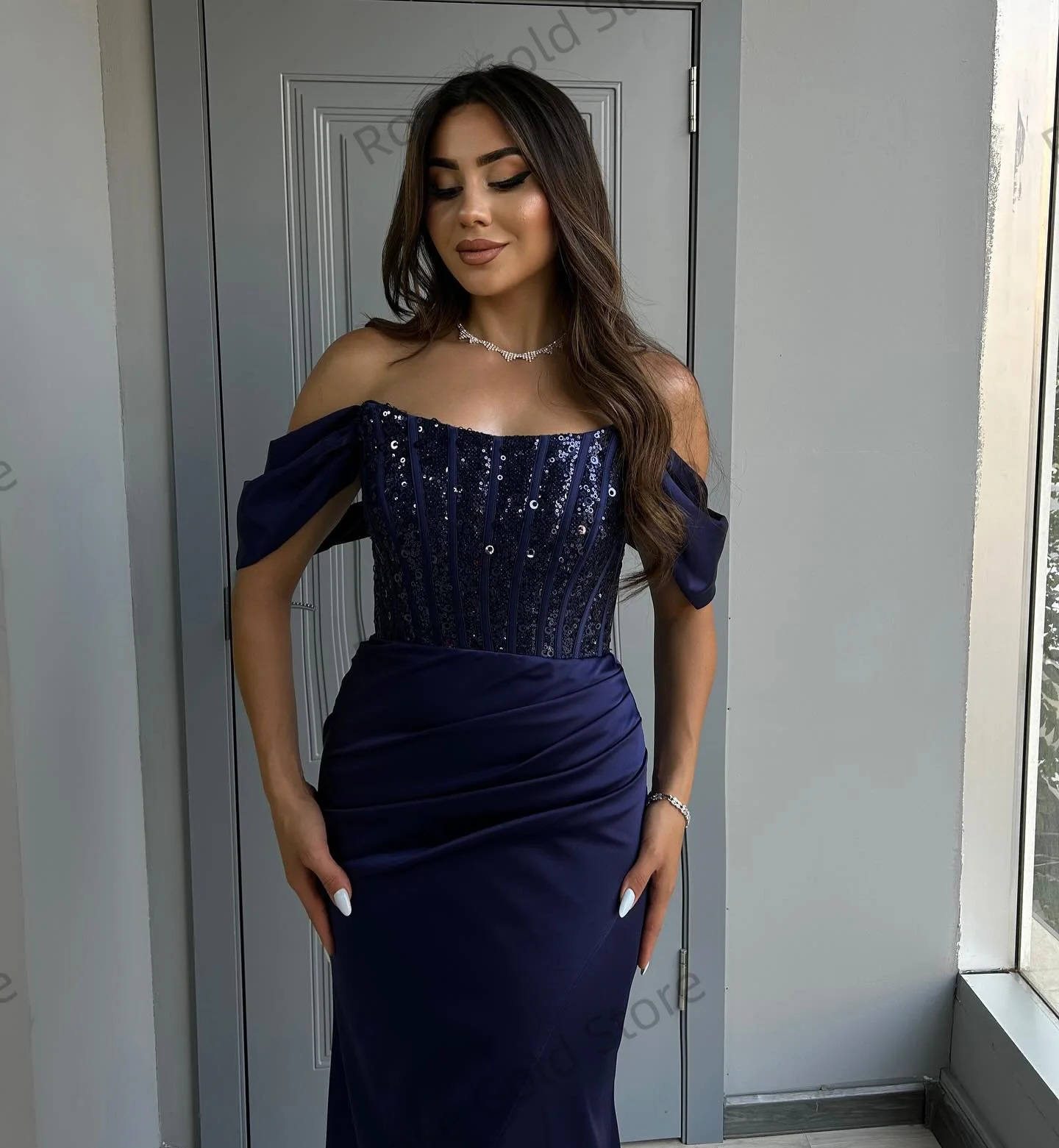 Elegante brilhante vestidos de noite para formal azul sereia vestidos de gala personalizado longo lantejoulas fenda lateral mancha macia vestidos de baile