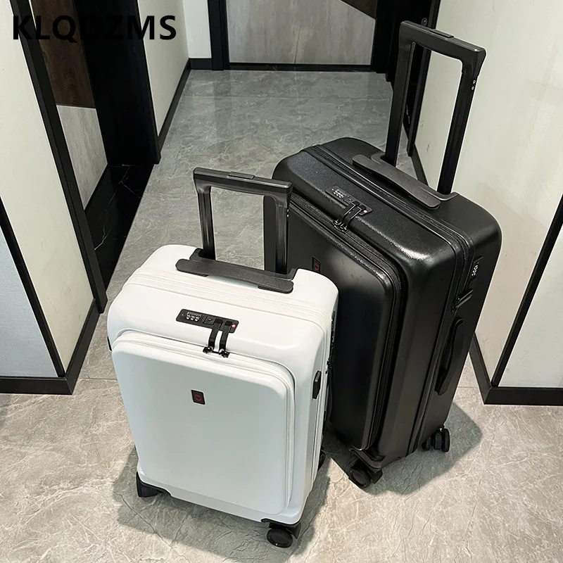 KLQDZMS PC Luggage Front Opening Laptop Trolley Case 20 Inch Boarding Box Men's USB Charging Password Box Women's 24 Suitcase