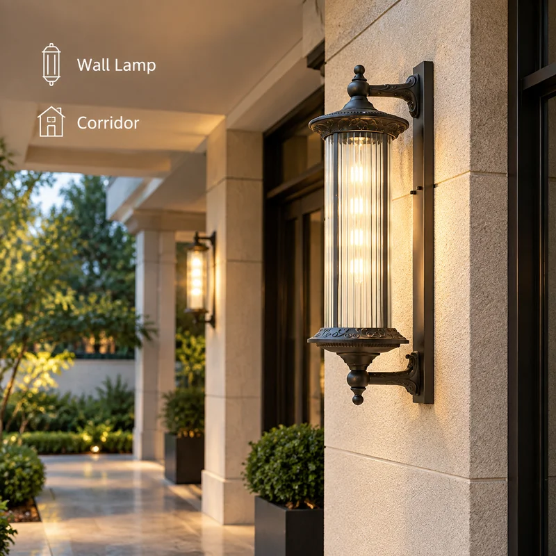 Outdoor Wall Light Vintage Round Ribbed Shade Aluminum E27 Bulb Socket for Garden Villa Decorative Sconce Waterproof Corridor