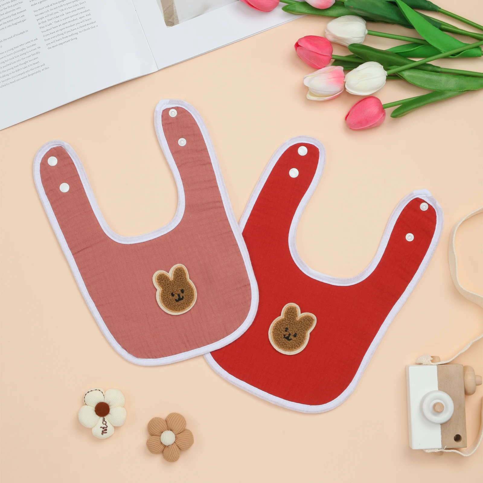 

Толстые детские нагрудники, комплект из 2 детских банданов, хлопковые нагрудники унисекс для мальчиков и девочек, мягкий впитывающий набор для прорезывания зубов, слюнотечения (красный)