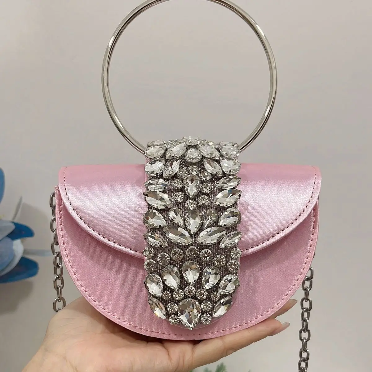 Light Luxury Half Moon Handheld Bag Fashion Brand Women's Bag Super Sparkling Diamond Evening Dress Banquet Crossbody Bag Women