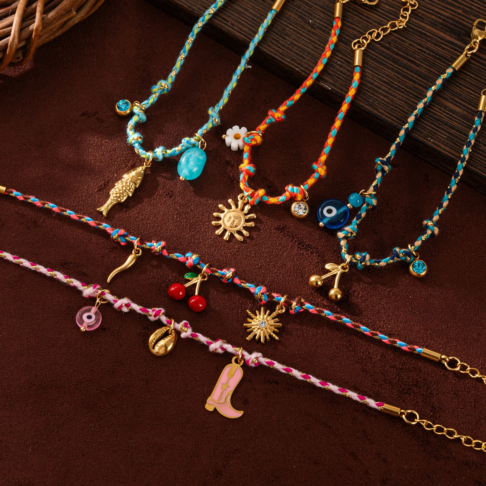 Handmade color woven rope bracelet light luxury dopamine high-end natural stone bracelet