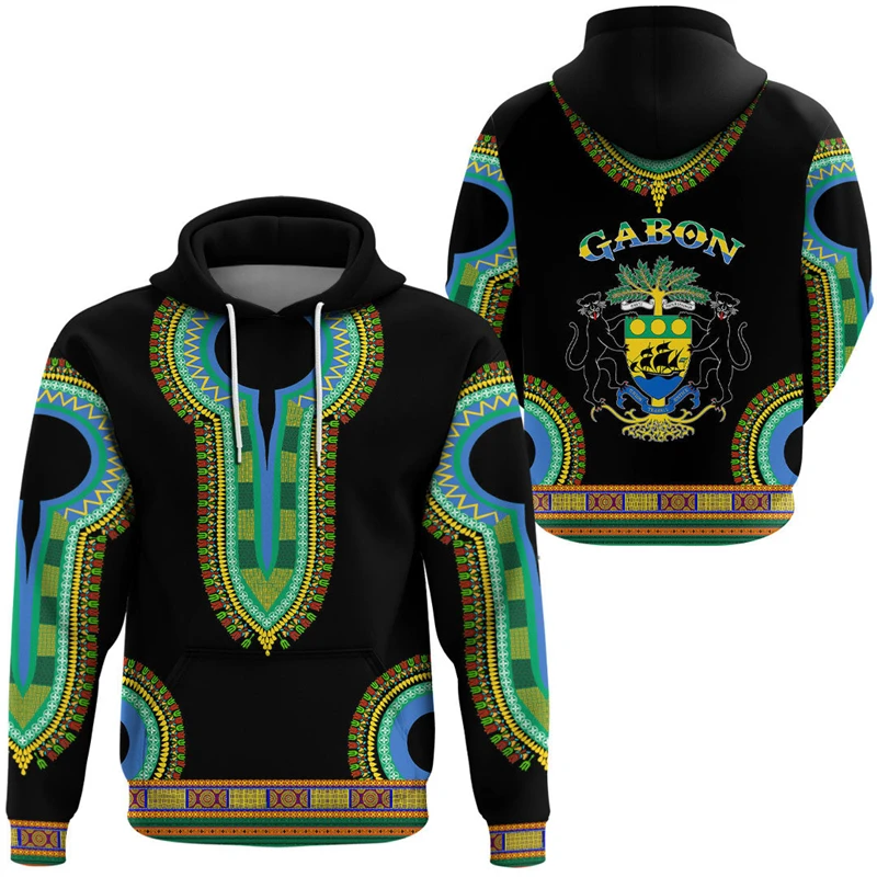 Africa Gabon Map Flag 3D Print Hoodies For Men Clothes Patriotic Tracksuit National Emblem Graphic Sweatshirts Male Hoody Tops