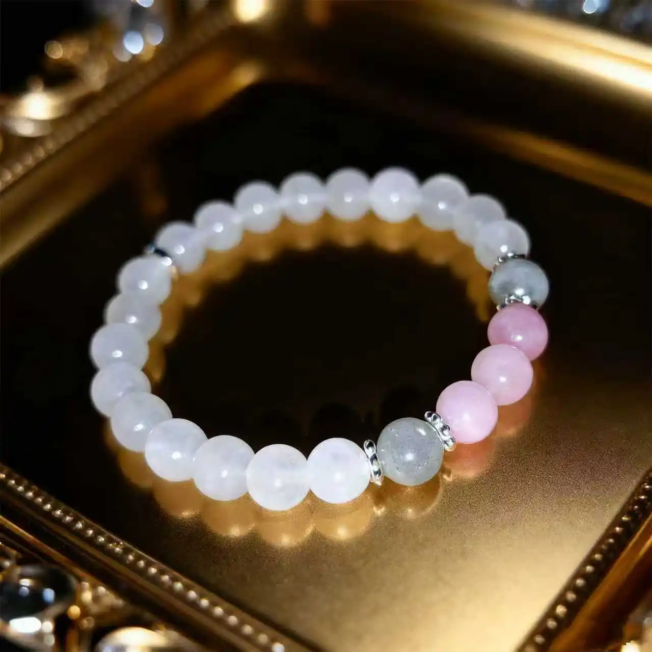 1pc/moonlight White Jade, Labradorite and Rose Quartz Bracelet Calm, Spiritual, New Beginnings, Positive Energy, Protection Stre