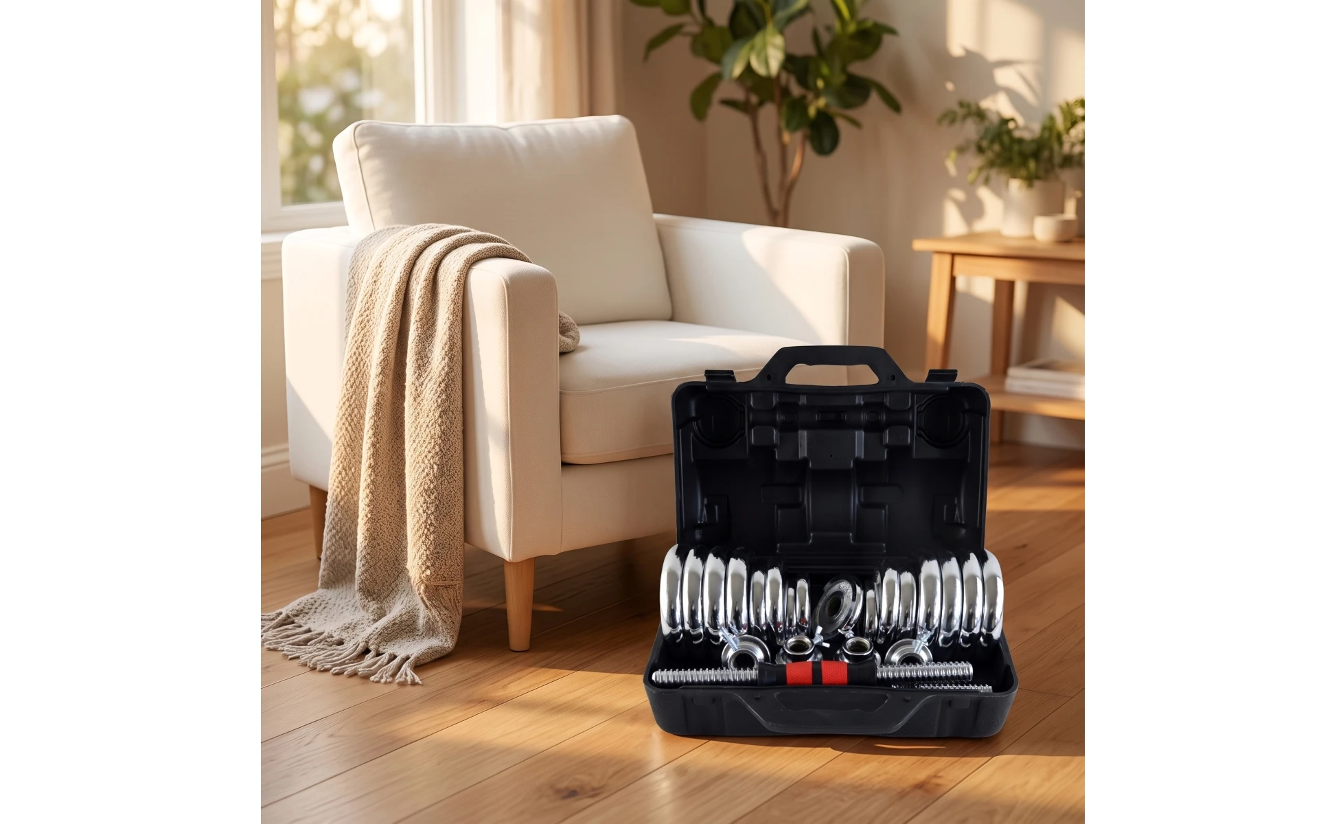 Dumbbell Set with Storage Case Chrome-Plated Dumbbell Set with Case Weights Compact Exercise Equipment Long-Lasting for Adults