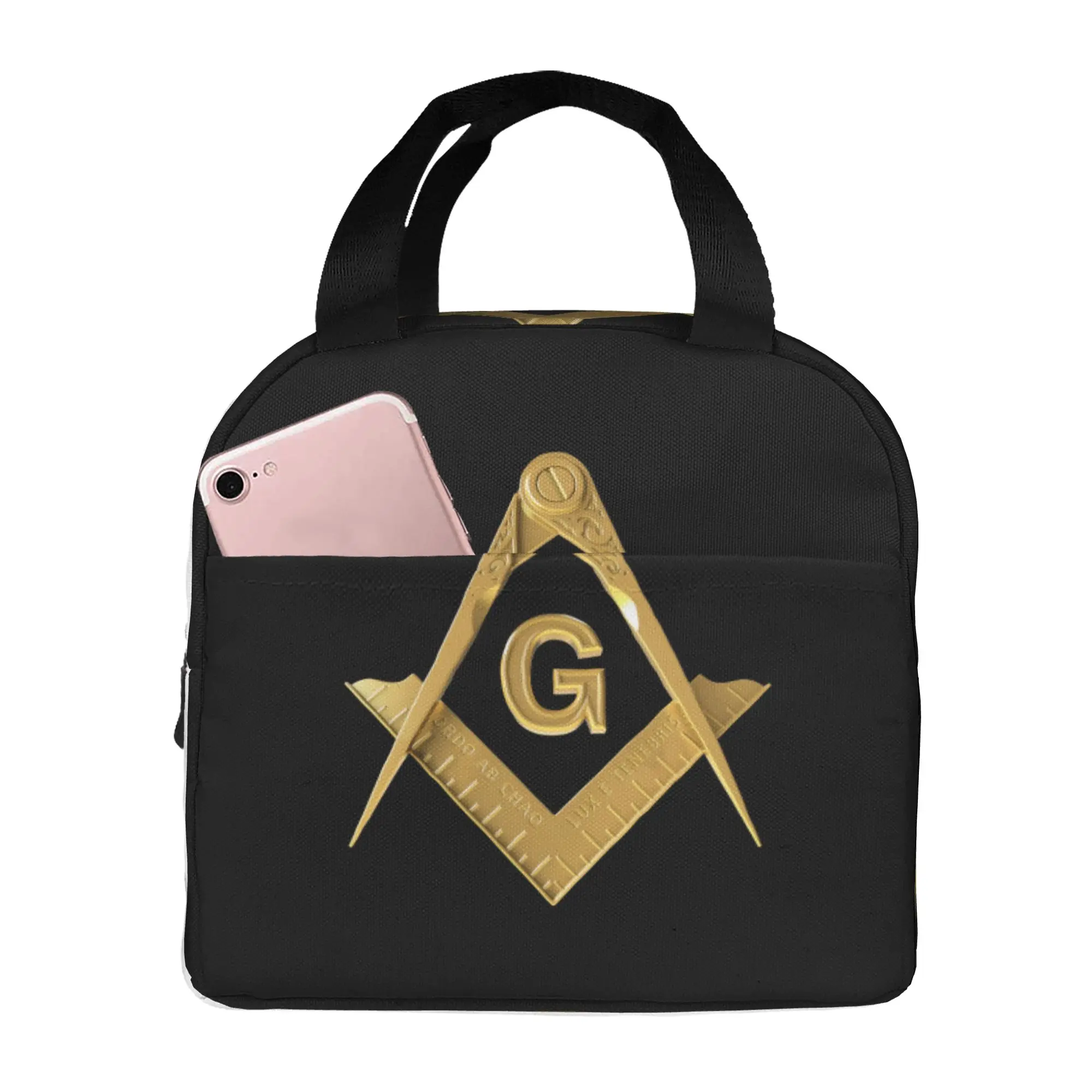 Gold  Freemason Logo Insulated Lunch Bag for School Office Masonic Mason Leakproof Cooler Thermal Bento Box Women Men