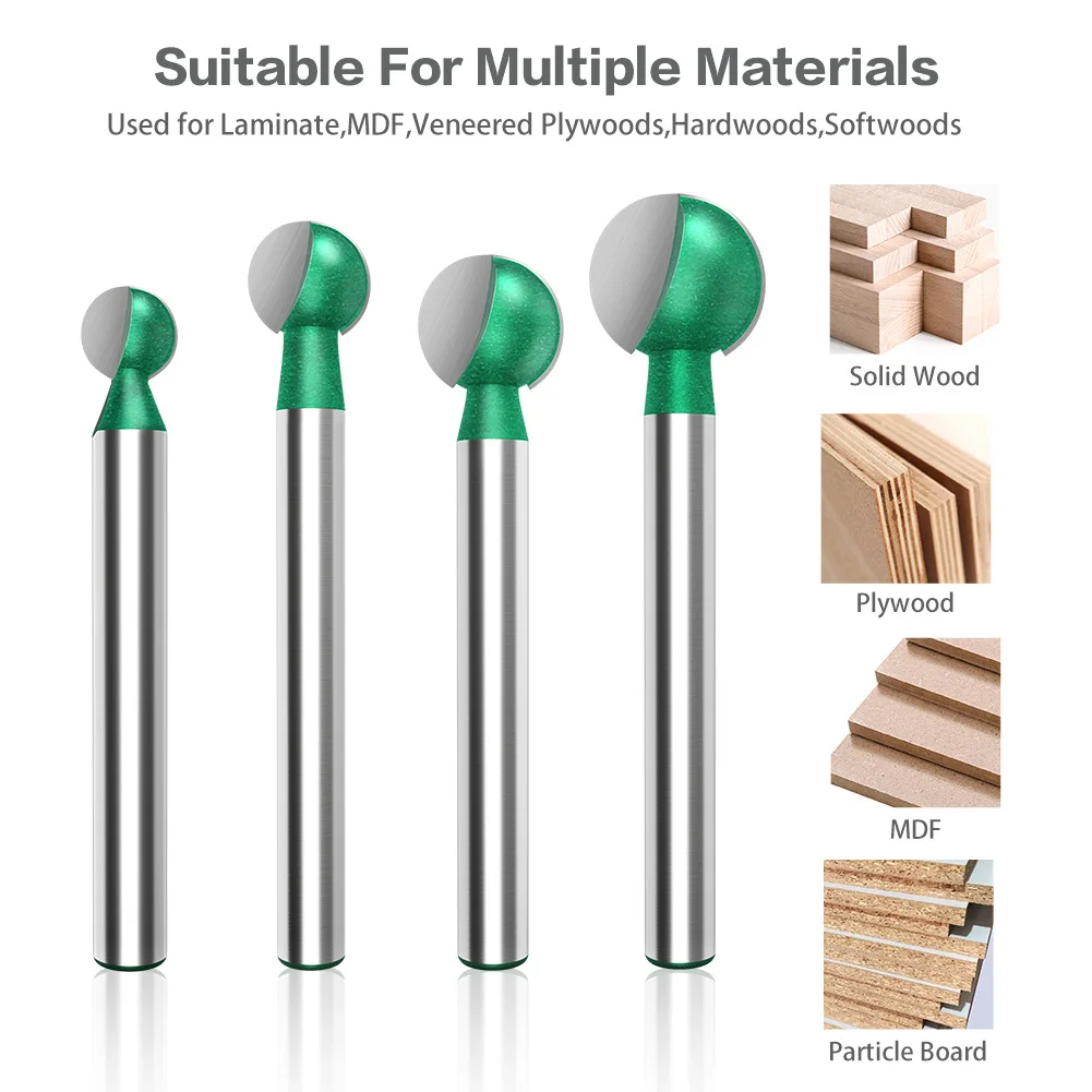 CNC 밀링 반경 코어 텅스텐 카바이드 라우터 비트, 3mm 6mm 생크 밀링 커터, 나무 조각 볼 코 라운드 조각 코브, 1 개
