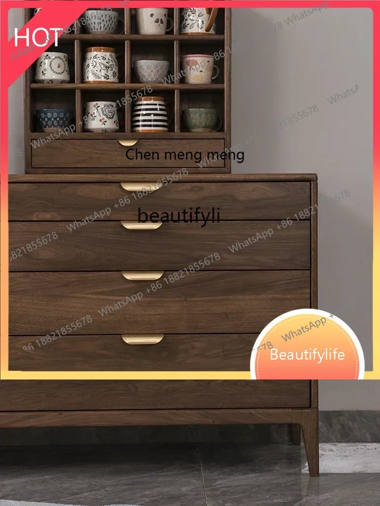 A  Black Walnut Eight Spares Cabinet Nordic Log Storage Cabinet Side Cabinet Bedroom Solid Wood LockerSS 8617