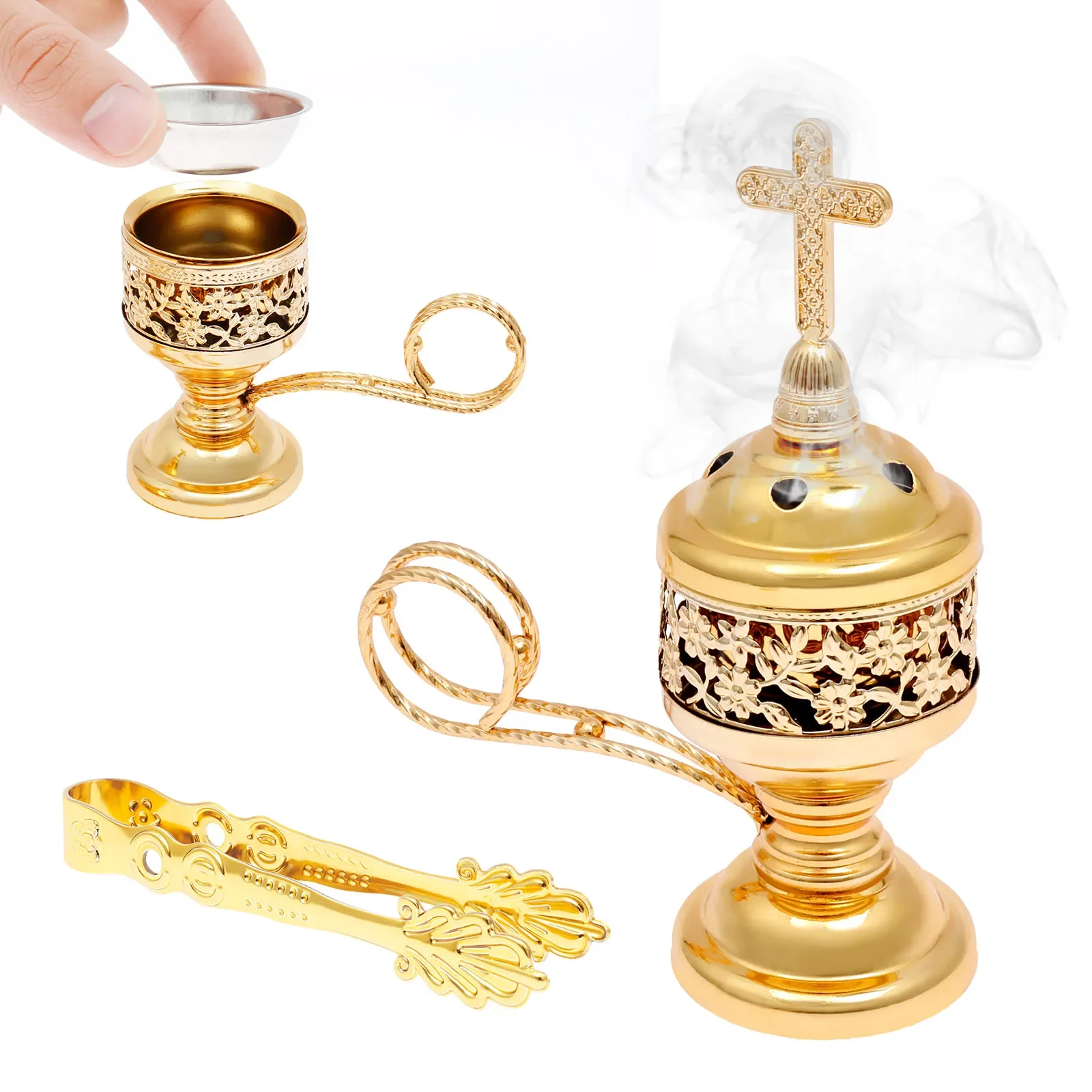 Incense Burner with Tweezer Polished Metal Incense Holder Aromatherapy Fragrance Ornament Ideal for Aromatherapy Yoga and Spa
