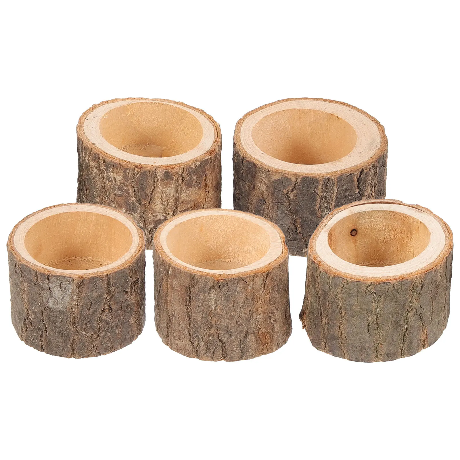 5Pcs Wooden Candleholder Creative Shape Design for Home Wedding Christmas Party Decoration (Coffee) Natural Candlestick