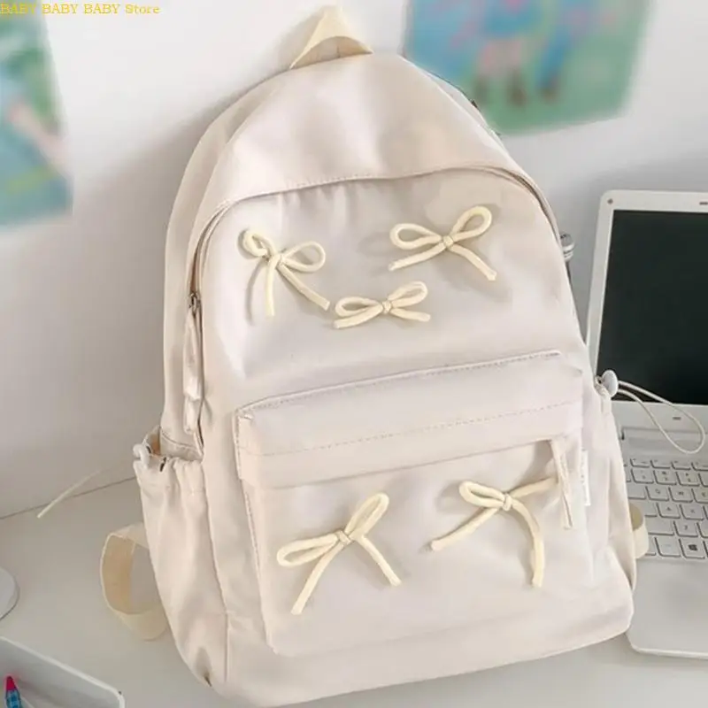 

Q81A Japanese Styles Backpack Solid Color Backpack School Backpack Bows Backpack