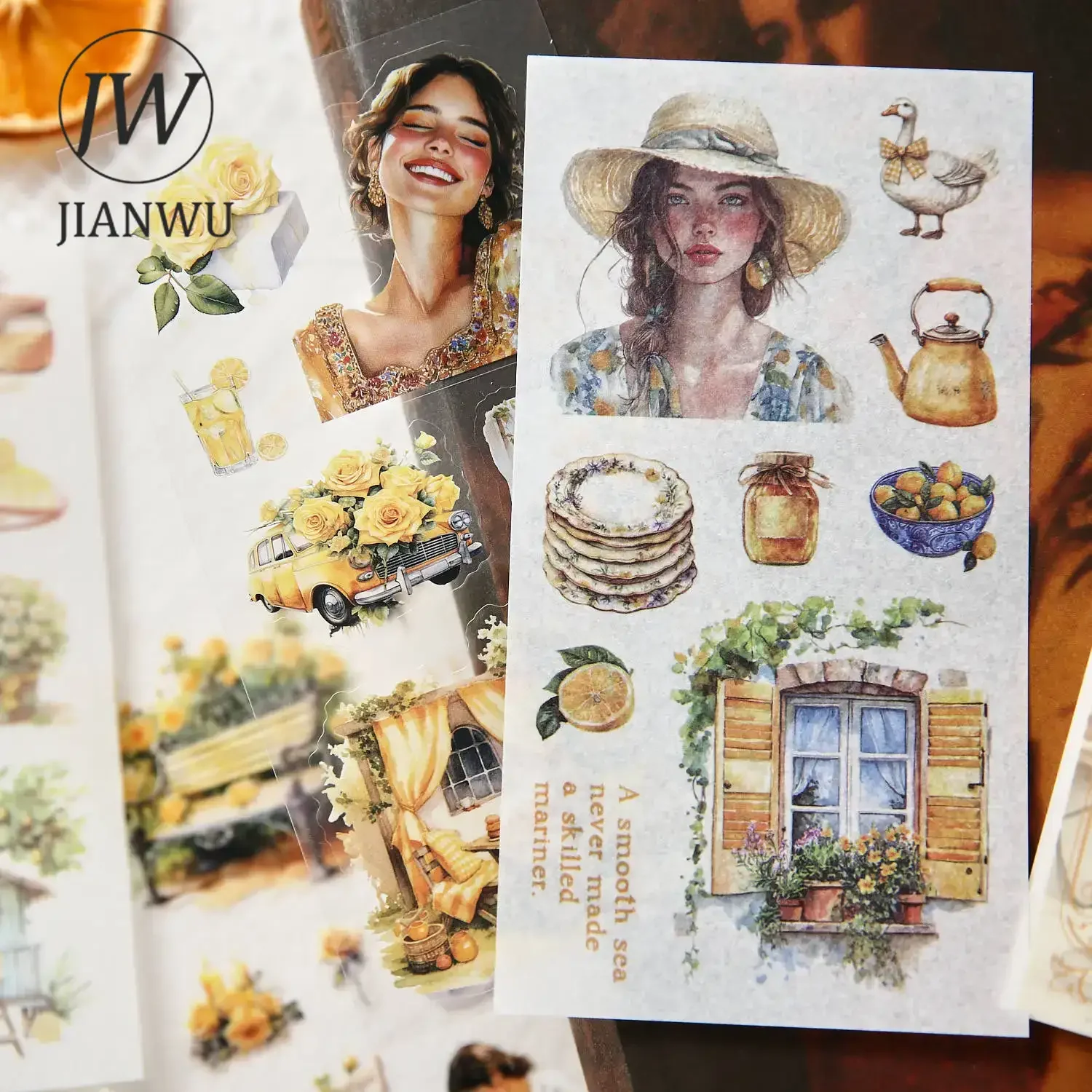 JIANWU Vintage Flower Character Landscape Material Collage Scrapbooking Sticker Book Creative DIY Journal Stationery