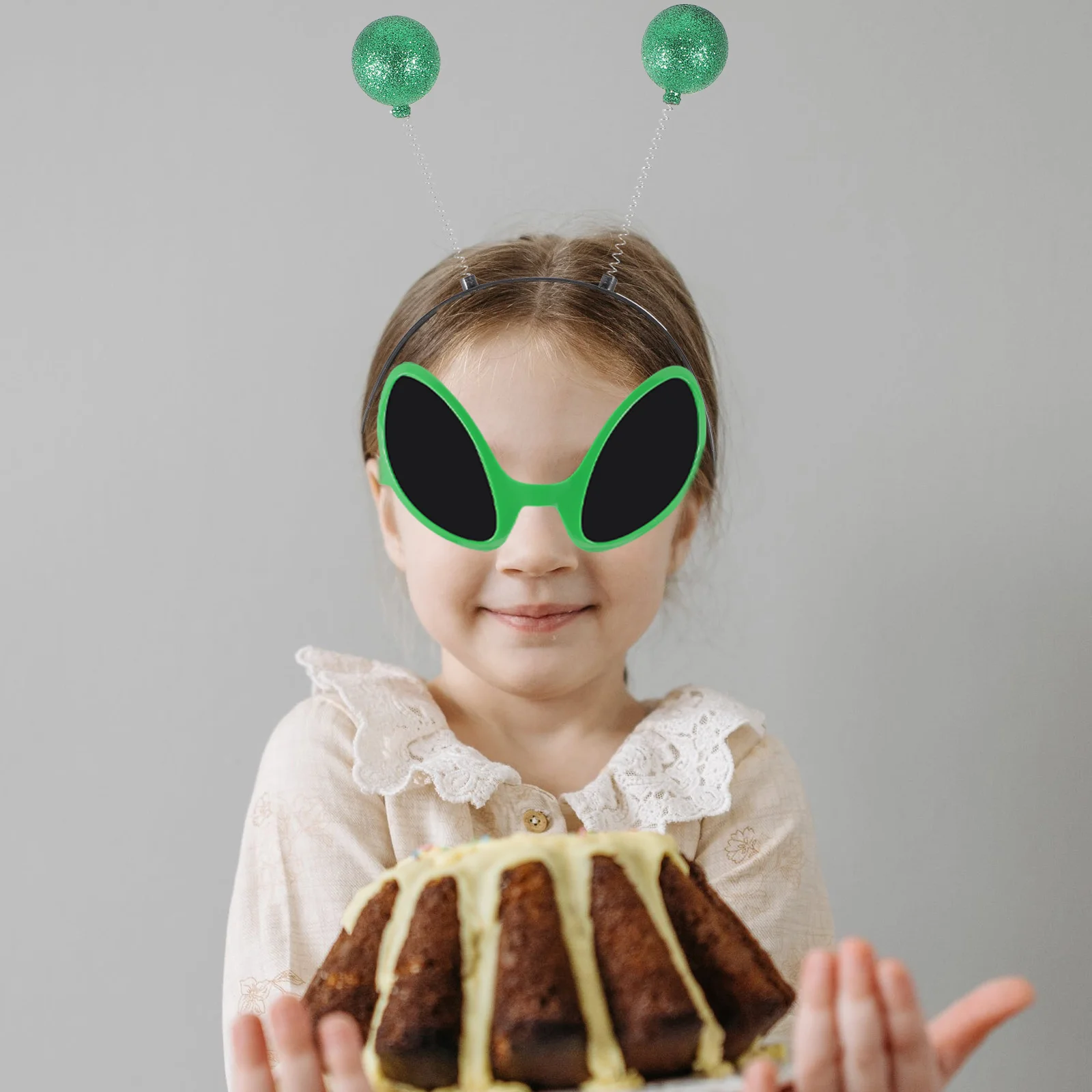 2 juegos de diadema decorativa para graduación, gafas, maquillaje, sombras alienígenas, antena de plástico para fiesta, aros para el pelo para Festival