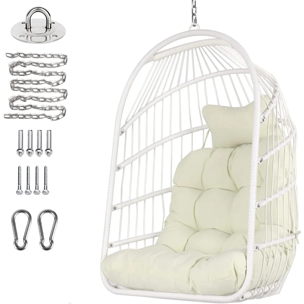 

Foldable Wicker Rattan Hanging Chair - Indoor/outdoor Patio Swing Chair With Stainless Steel Hanging