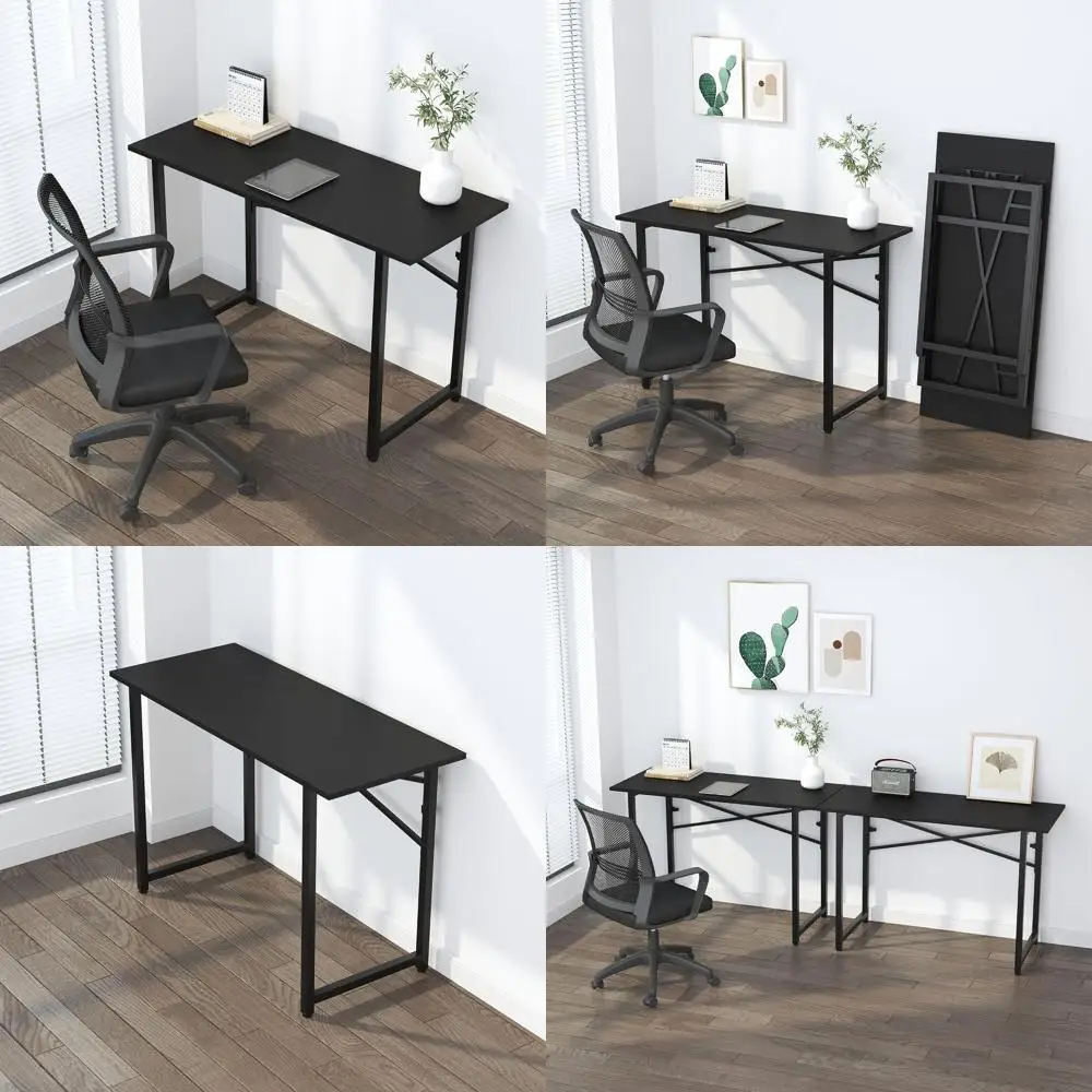 

47 Compact Folding Desk for Writing, Gaming, and Camping - No Assembly Needed, Home Office Ready, Black