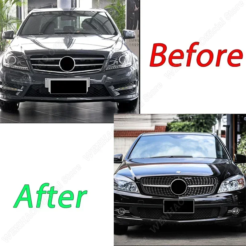 Car Front Bumper Grille Racing Grill Trim for Mercedes Benz C Class W204 S204 C204 C180 C200 C300 2007-2014 Body Kits Tuning