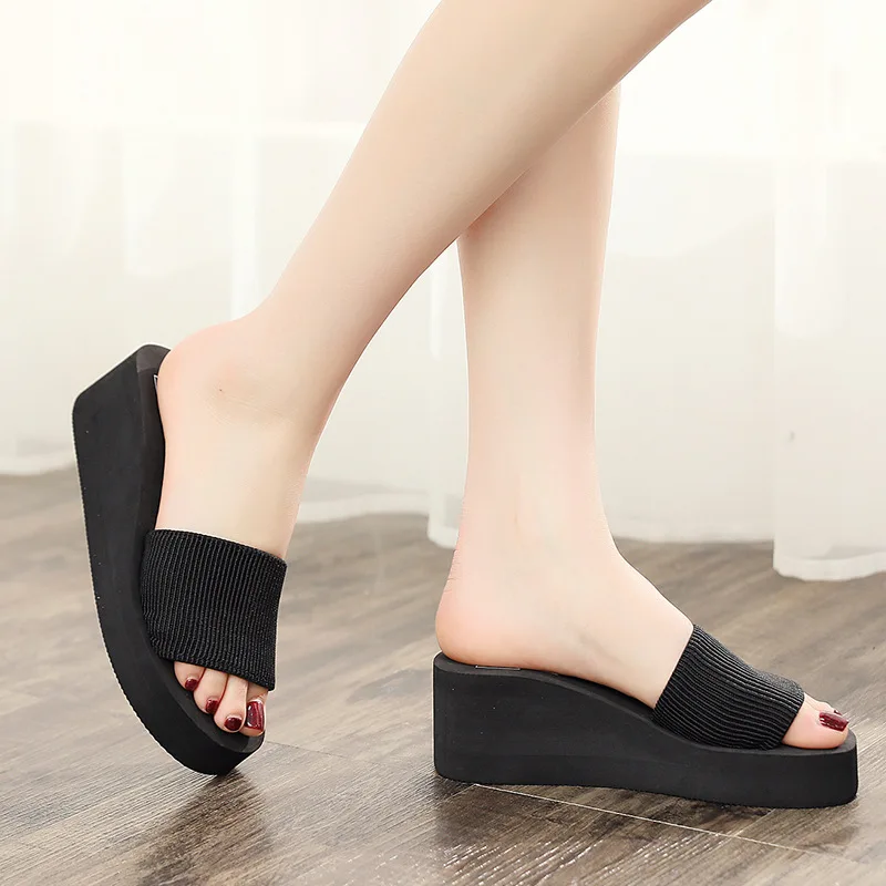 Fashion Women Platform Muffin Homes Slippers DIY Applique High Heel Beach Shoes Summer New Wedges Flat Slippers for Women Slides