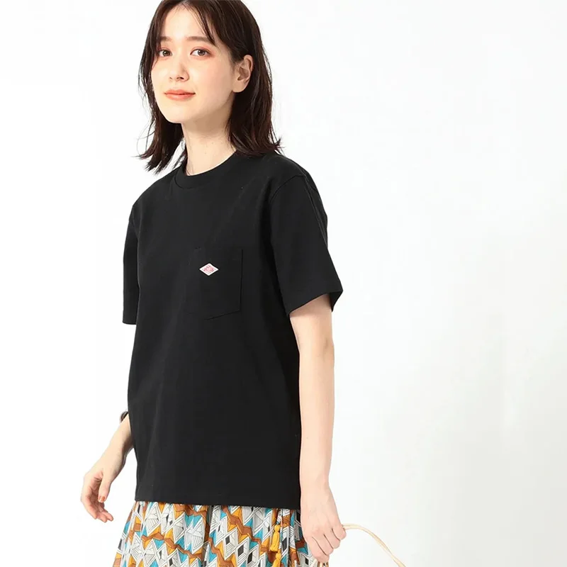 Camiseta bordada de algodón puro para hombre y mujer, camisa de manga corta, Simple, con bolsillo, marca de moda, Japón, 2024