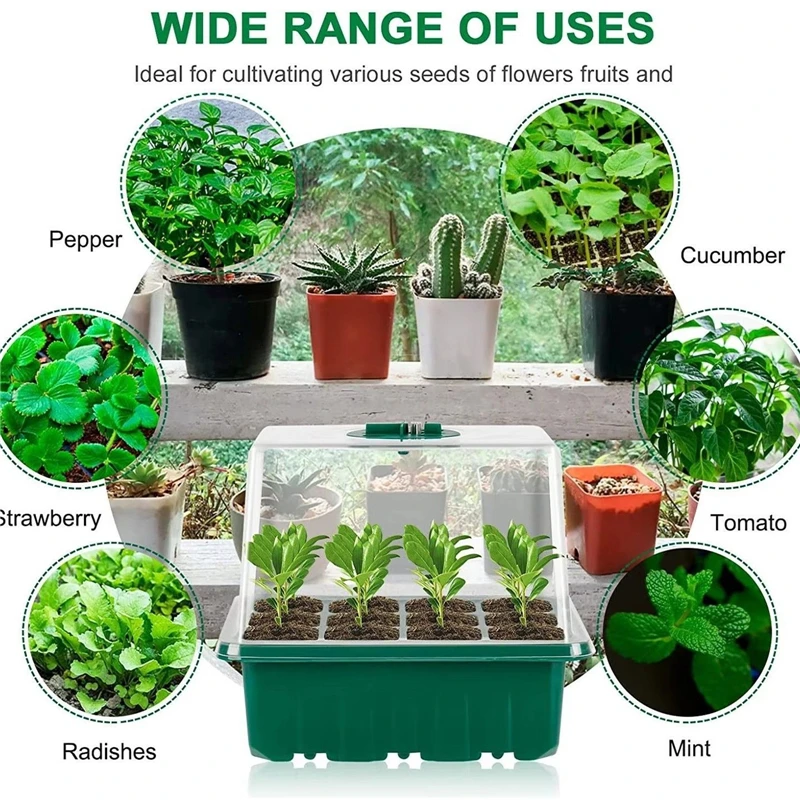 12 Cells LED Growth Light Seed Starter Trays Kit 4 Timed & 5 Adjustable Brightness Plant Seedling Box with Ventilation Valve
