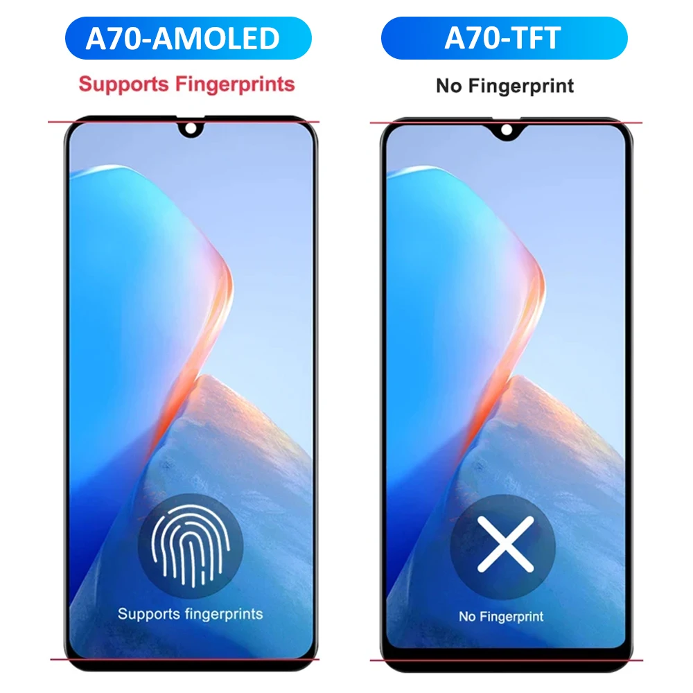 6.7\'\' Super AMOLED A70 Display Screen with Fingerprint, for Samsung Galaxy A70 A705 A705F Lcd Display Touch Screen Digitizer