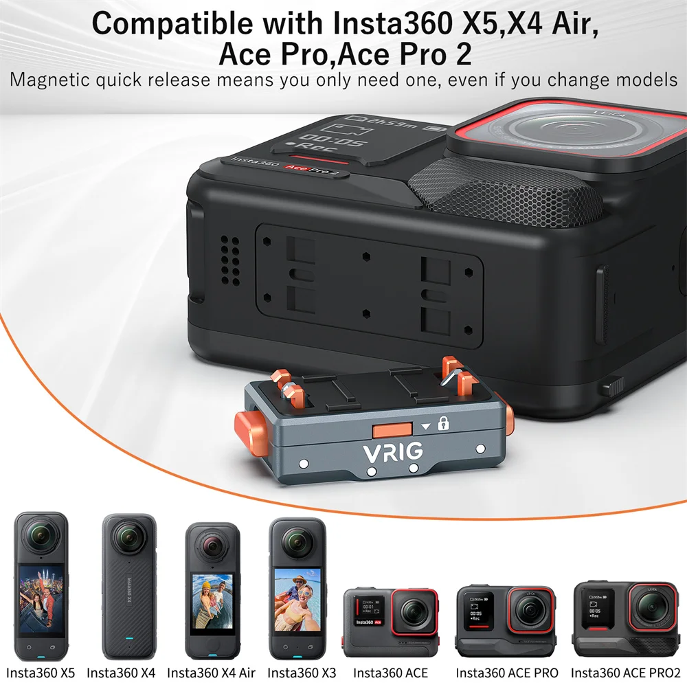 Magnetyczna baza szybkiego montażu VRIG do adaptera kamery Insta360 Ace/Ace Pro/Ace Pro2/X5/X4air z uchwytem rozszerzającym 1/4/Two-Claws — zdjęcie produktu 5