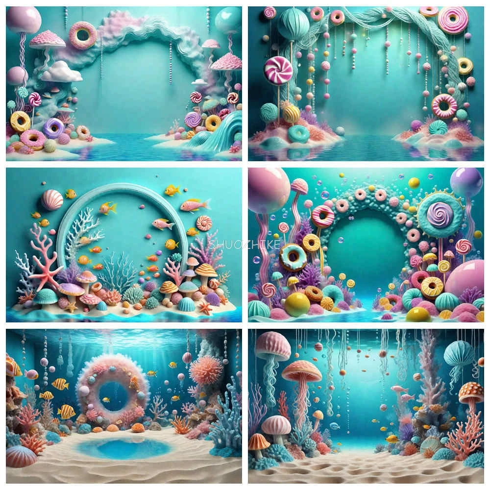 Summer Candy One Birthday Year Backdrop Baby Underwater Candyland Deco Background Sign Party Photocall Photography Props