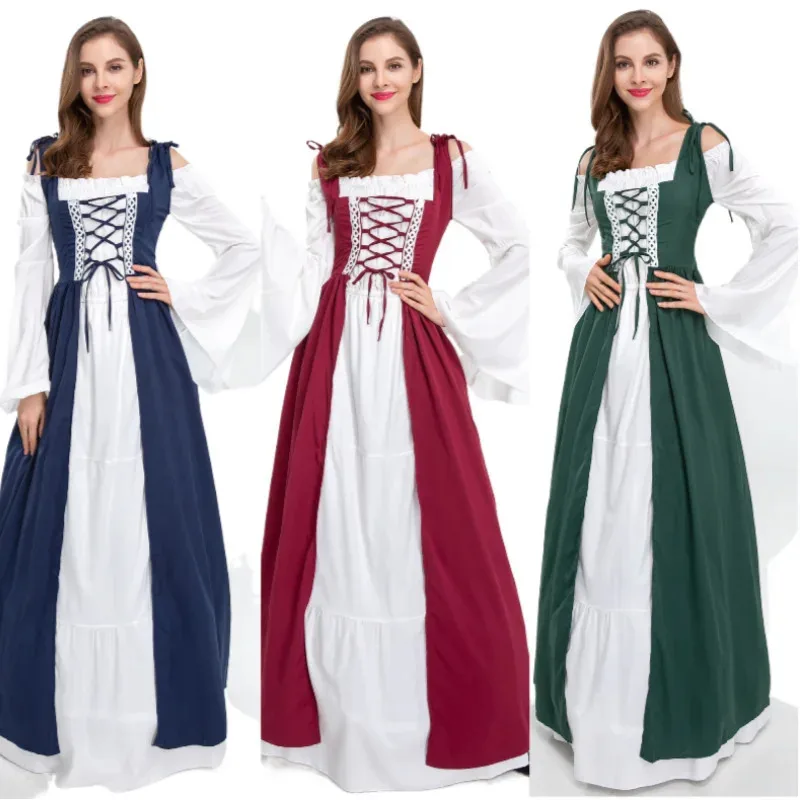 

Adult Women Medieval Renaissance Costume Halloween Peasant Cosplay Over Dress Retro Gowns