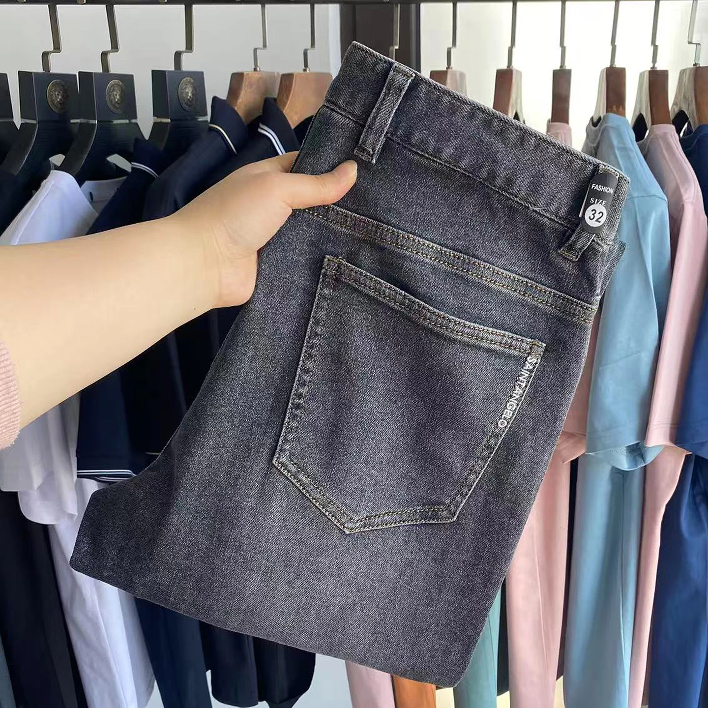 

High-End ey Vintage Waed Elastic Slim Fit Men's Jeans Long Pants Faion Urban Sle Cotton Stretch Denim Breathable Casual
