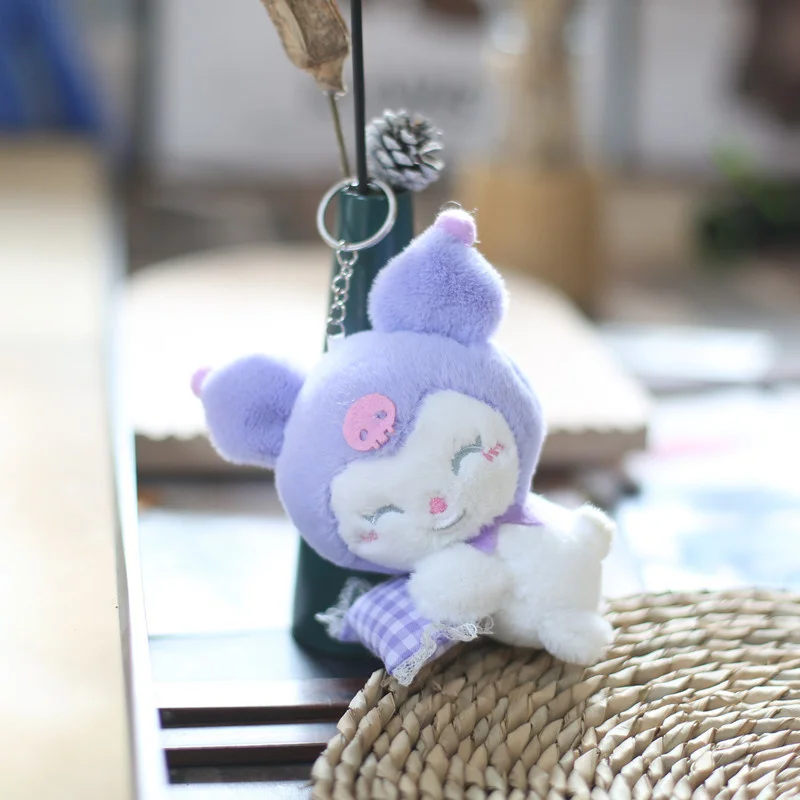 Sanrio Cinnamoroll Keychain Kuromi Melody Keyring Children Plush Toys Kawaii Pompom Purin Keychains Pendant Key Chain Women Gift