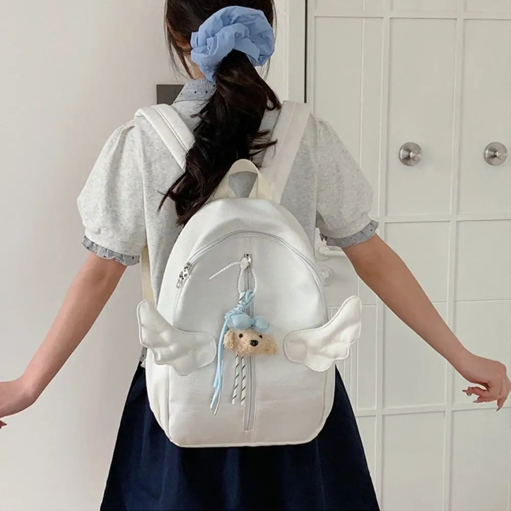 Y2k Süßer Engelsflügel-Rucksack, minimalistisch, mit mehreren Taschen, Nylon-Rucksack, große Kapazität, niedlicher Schulrucksack für Studenten, Alltagsrucksack – Detail 8