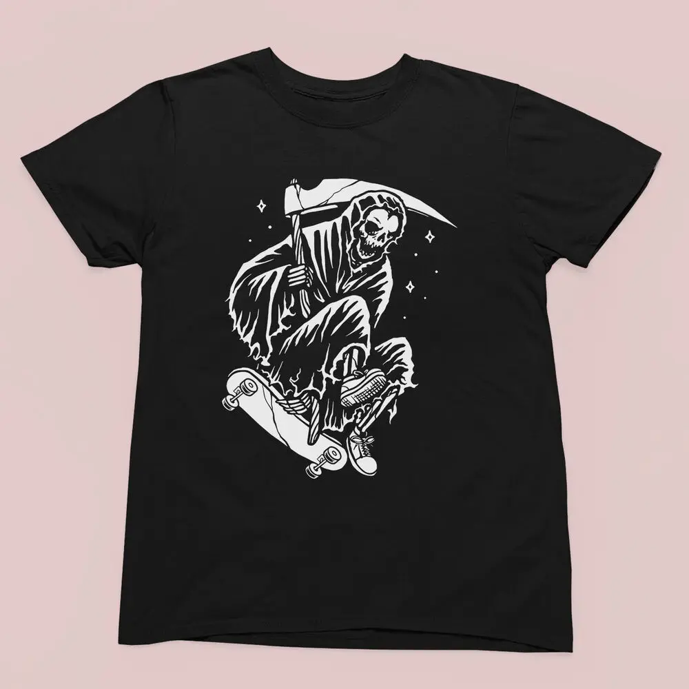 T-shirt graphique Grim Reaper pour hommes et femmes, Fun Grim, Skateboarding Tee