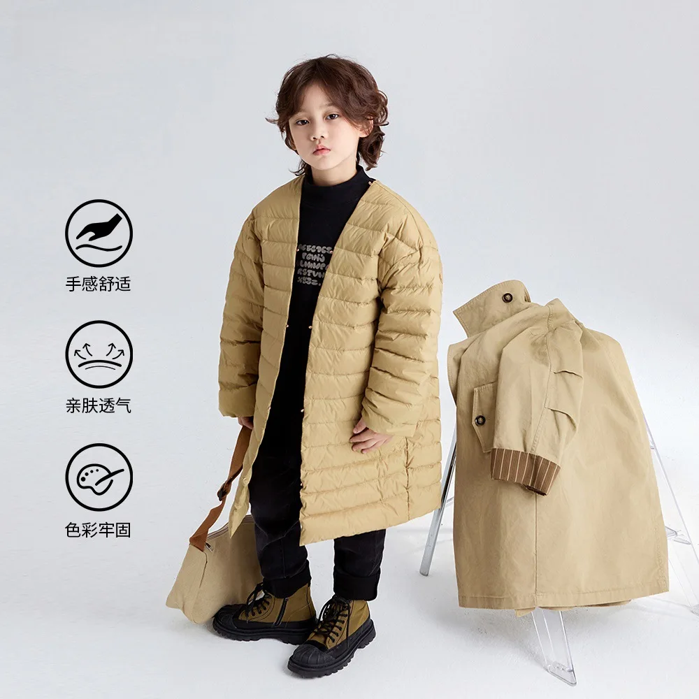 winter Warm teen Boys Girl 3-in-1 Down Cotton double-breasted windbreaker Long Knee Over Cotton Jacket Clothes junior Child Coat