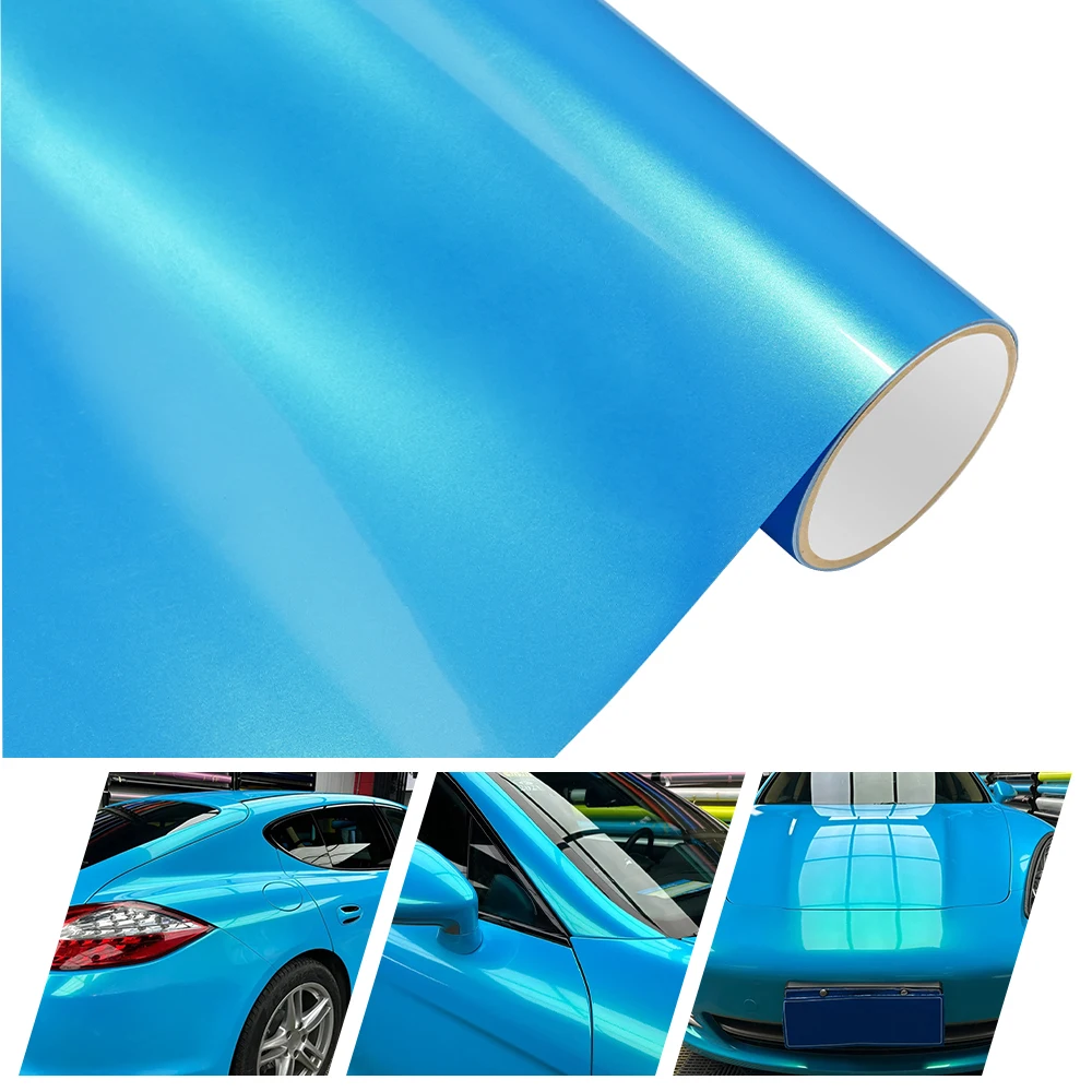 Premium Multicolored Coral Sky Blue PET Car Wrap Vinyl Film Color Changing Decal Vehicles Hood Wrapping Foil For Car Accessories