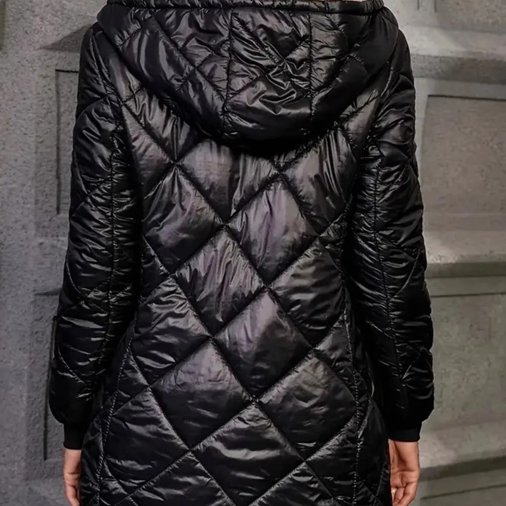 Katoenen gewatteerde damesjas met lange mouwen Diamond Plume Design Winterjasstijl uit Europa en de Verenigde Staten voor